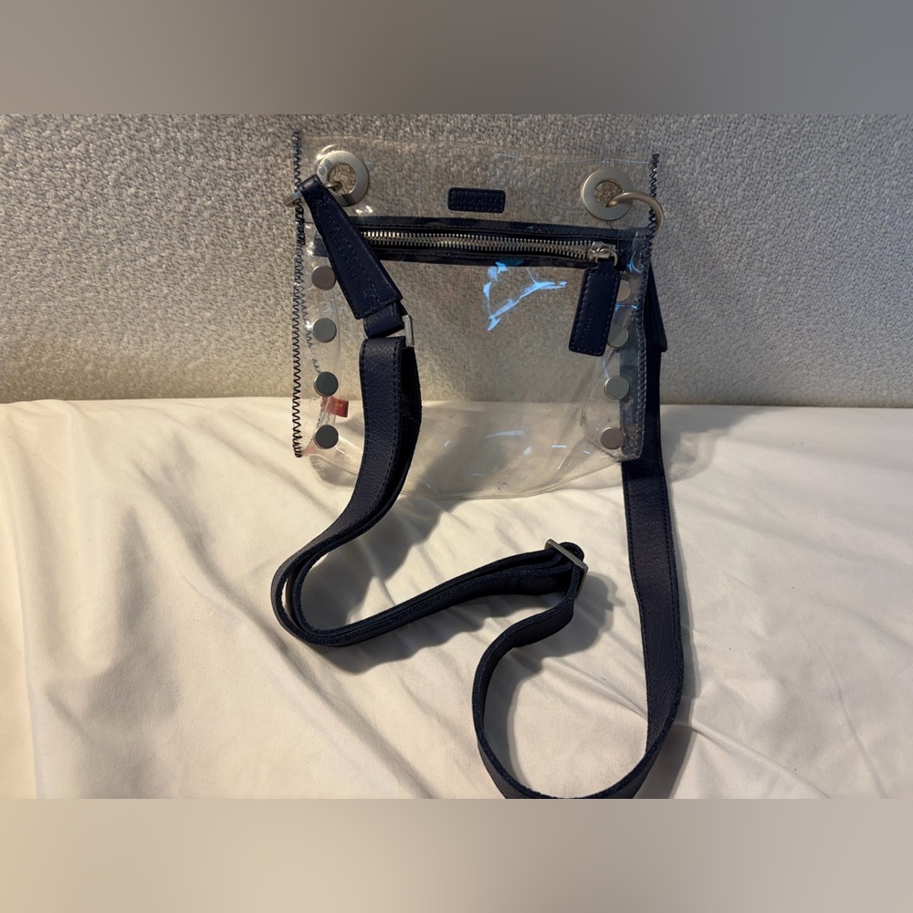 Clear Crossbody Bag with Navy Strap